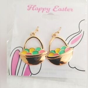 Gold Basket Earrings with Colorful Accents